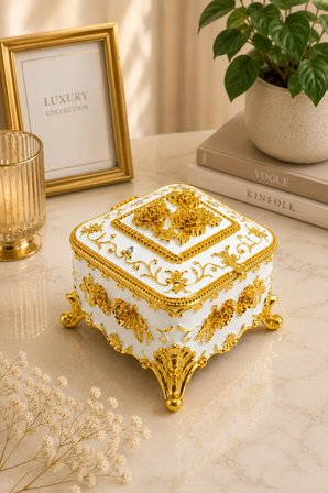 Kare Mücevher Takı Kutusu Yeşil Gold Dekoratif Takı Saklama Kutusu Metal Ayaklı 6x8x8 cm