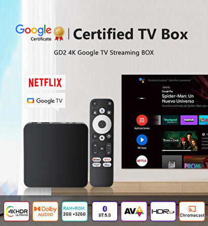 Dcolor GD2 4K Tv Box Android 12 2GB+32GB Google Netflix L1 Sertifikalı TRT Bandollü Tv Kutusu