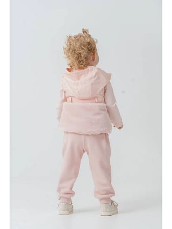 Queenkids Kız Bebek 52021 Yelekli 3'lü Takım Pembe