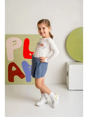 CNS11 KIZ ÇOCUK İNCE KAŞE ŞORT ETEK GRİ