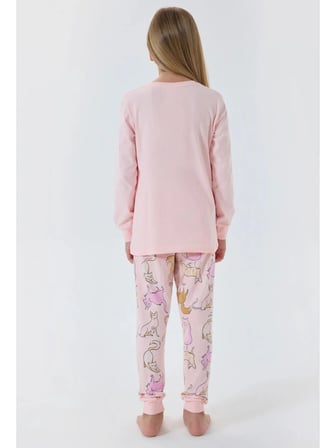 KIZ ÇOCUK KEDİLİ PİJAMA TAKIMI AÇIK PEMBE