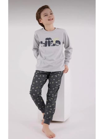 RP3683 ERKEK ÇOCUK WİLD YAZILI  PİJAMA TAKIMI GRİ