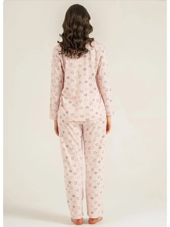 RP3903  KIZ ÇOCUK KALPLİ GÖMLEK PİJAMA TAKIMI PEMBE
