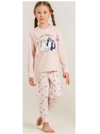 RP3902 KIZ ÇOCUK KEDİLİ  PİJAMA TAKIMI