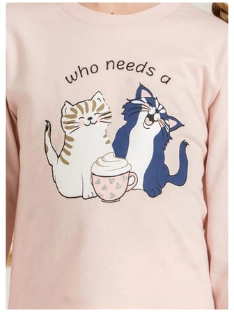 RP3902 KIZ ÇOCUK KEDİLİ  PİJAMA TAKIMI