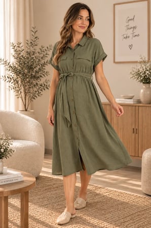 Palena  Plnl5860 – Doğal Müslin Gömlek  Elbise - Yeşil