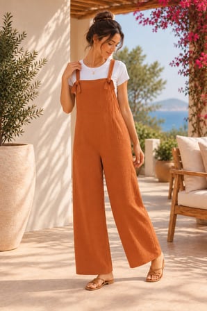 Palena Plnl6141 – Doğal Müslin Kumaş Yumuşacık Salopet - Camel