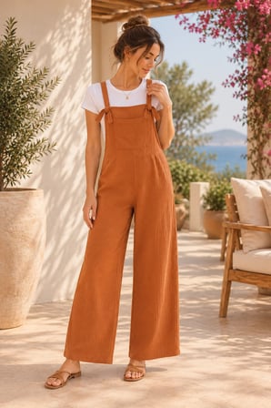 Palena Plnl6141 – Doğal Müslin Kumaş Yumuşacık Salopet - Camel
