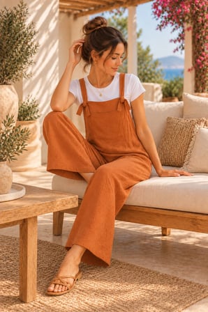 Palena Plnl6141 – Doğal Müslin Kumaş Yumuşacık Salopet - Camel