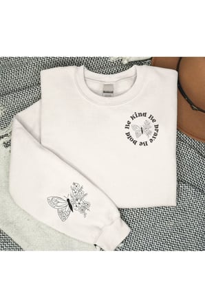 Butterfly Beyaz Sweatshirt Unisex Yetişkin 3 Iplik Kalın Kumaş