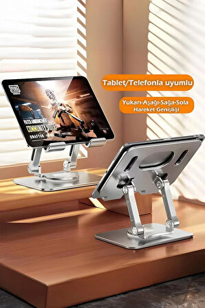 Tablet tutucu, 360 ° Dönebilen Tablet Standı, Metal Tablet Tutucu, Ayarlanabilir Katlanabilir Masaüstü Standı Tutucu , Katlanabilir Metal Tablet Tutucu, Telefon Tutucu Stant, 4.7-12 Inç Ipad Pro/Hava/Min Dizüstü Tablet için Uyumlu, Tablet Tutucu Meta