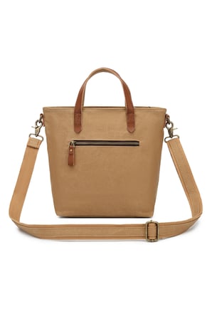 Smart Bags Camel Kadın Omuz Çantası Kanvas Kumaş Hakiki Deri Detaylı Uzun Askılı 