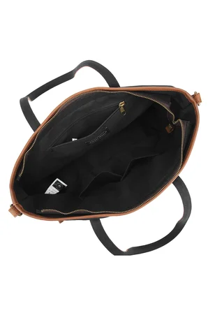 Smart Bags Siyah Kadın Omuz Çantası Büyük Boy Kanvas Kumaş Hakiki Deri Detaylı