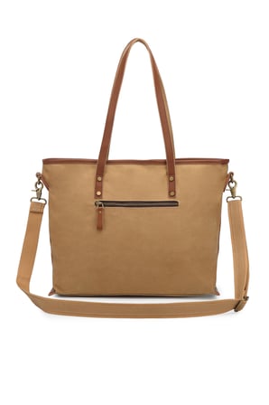 Smart Bags Camel Kadın Omuz Çantası Büyük Boy Kanvas Kumaş Hakiki Deri Detaylı