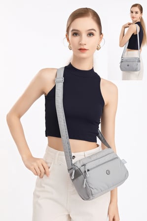 Smart Bags Mor Kadın Omuz Çantası Hafif Kumaş Çok Cepli Çapraz Uzun Askılı