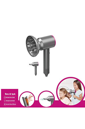 OYUNCAK KUAFÖR SETİ SESLİ IŞIKLI LÜKS ŞEKİLLENDİRİCİ GERÇEK ÜFLEMELİ SAÇ KURUTMA