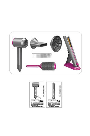 OYUNCAK KUAFÖR SETİ SESLİ IŞIKLI LÜKS ŞEKİLLENDİRİCİ GERÇEK ÜFLEMELİ SAÇ KURUTMA