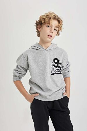 DeFacto Erkek Çocuk Kapüşonlu Baskılı Sweatshirt Eşofman Altı 2'li Takım B7731A824SPGR210