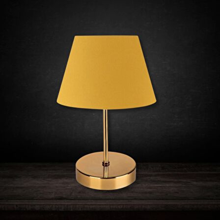 Kuzey Gold Gövdeli Abajur Sarı Kumaş Yatak Odası Salon