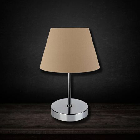 ArtGift Krom Gövdeli Abajur Kahve Başlık Kumaş Yatak Odası Oturma Odası