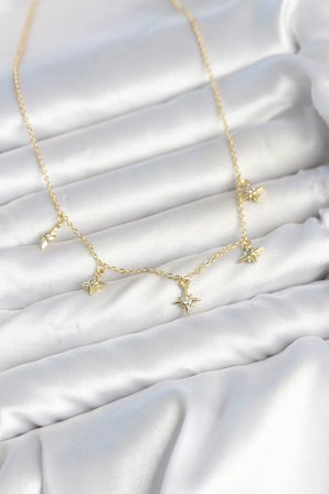Pirinç Gold Renk Sıralı Minimal Kutup Yıldızı Model Kadın Kolye