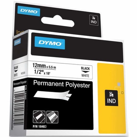 Dymo Rhino Pro Etiketi Plastik Sabit 12 Mmx5.5 Metre Beyaz Üzerine Siyah 18483