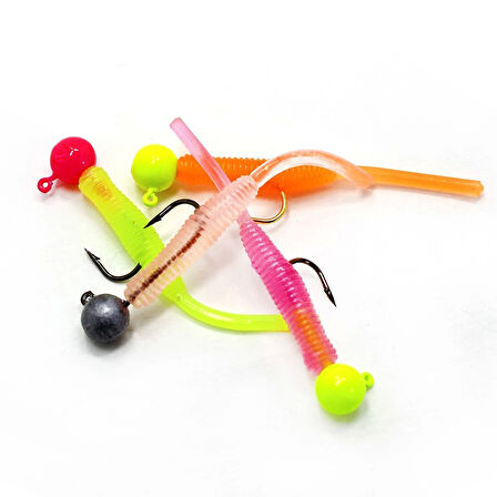 Captain 3521 Mini Worm 4.5cm Jig Headli LRF Silikonu 5'li SET Renk:03