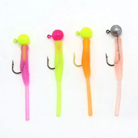 Captain 3521 Mini Worm 4.5cm Jig Headli LRF Silikonu 5'li SET Renk:01