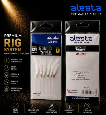 alesta bonito white rig x0278 6 köstekli̇ 0.40mm no:6 i̇ğne