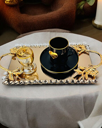 Amour Gold Lüks Swarovski Söz Nişan Tepsisi 