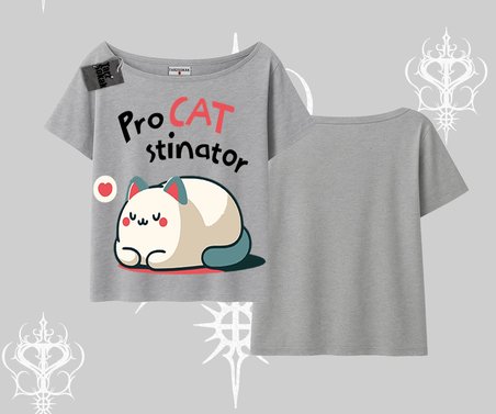 Paws Off Yazılı Kedi Baskılı Streetwear Kayık Yaka Tshirt