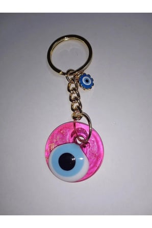 EL YAPIMI ZİNCİRLİ CAM ANAHTARLIK NAZAR BONCUKLU 10 CM