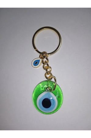 EL YAPIMI ZİNCİRLİ CAM ANAHTARLIK NAZAR BONCUKLU 10 CM