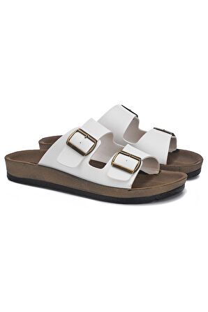 Günlük Kadın - Erkek Çift Tokalı Bantlı Desenli Mantar Taban Terlik 245 - 77734 - 34132 