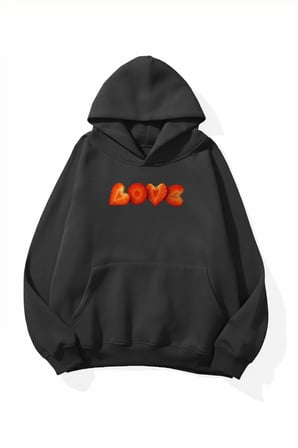 Unisex Yumuşak Dokulu Love Çilek Baskılı Tasarım Oversize 3 İplik Hoodie Sweatshirt