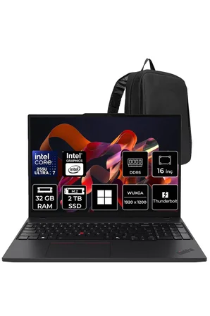 ThinkPad T16 Core Ultra 7 255U 32GB RAM 2TB SSD 16" FHD+ Win11 Pro Dizüstü Bilgisayar + Per4 Çanta