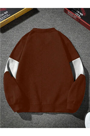 Erkek  Kahverengi Beyaz Çizgili Fermuarlı Sweat