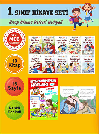 1.Sınıflar İçin Okumayı Sevdiren 10 lu Hikaye Seti 6 (Kitap Okuma Defteri Hediyeli)