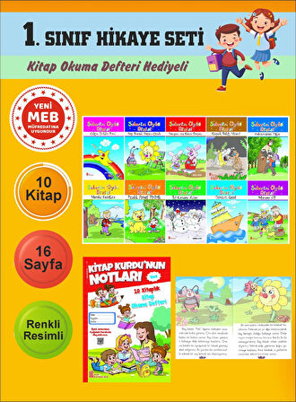 1.Sınıflar İçin Okumayı Sevdiren 10 lu Hikaye Seti 13 (Kitap Okuma Defteri Hediyeli)