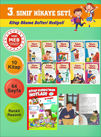 3.Sınıflar İçin Okumayı Sevdiren 10 lu Hikaye Seti 4 (Kitap Okuma Defteri Hediyeli)