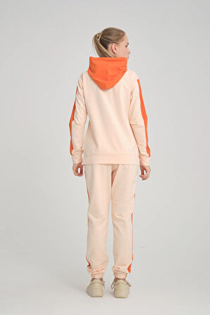 Kadın Iki Iplik Seritli Kapüşonlu Kanguru Cepli Paça Lastikli Yavru Ağzı Eşofman Takımı - 7775