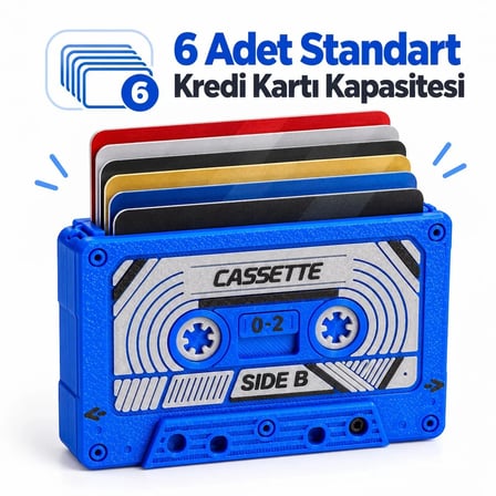Kaset Cüzdan - Retro Kaset Kartlık Mavi