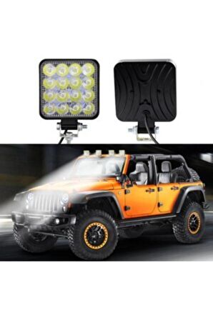 Off Road Sis Farı, 16 Led Kare Çalışma Lambası 1 Adet 12-24v, 48w