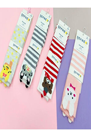 1 Adet Kız Çocuk Anımal Desenli Kırmızı Dizaltı Çorabı