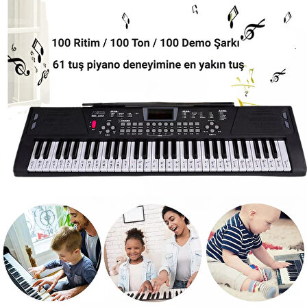 MultiZone 61 Tuşlu Elektronik Işıklı Dijital Çocuk Piyanosu Mikrofonlu Başlangıç Için Keyboard Demolu