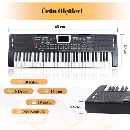 MultiZone 61 Tuşlu Elektronik Işıklı Dijital Çocuk Piyanosu Mikrofonlu Başlangıç Için Keyboard Demolu
