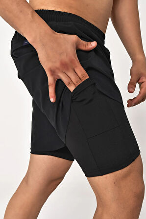 Taytlı Şort Siyah