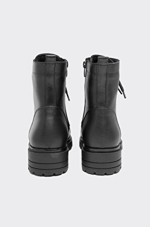 Hakiki Deri Bağcıklı Fermuarlı Kadın Bot