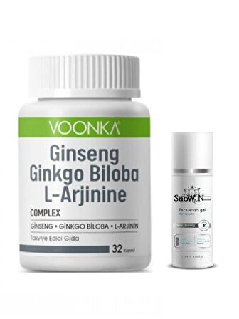 Ginseng Ginkgo Biloba L Arginine 32 Kapsül + Yüz Yıkama Jeli 100ml Hediyeli