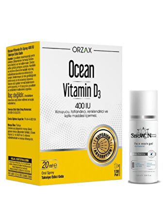 Orzax Vitamin D3 Sprey 400 IU 20 ml D3 + Yüz Yıkama Jeli 100ml Hediyeli